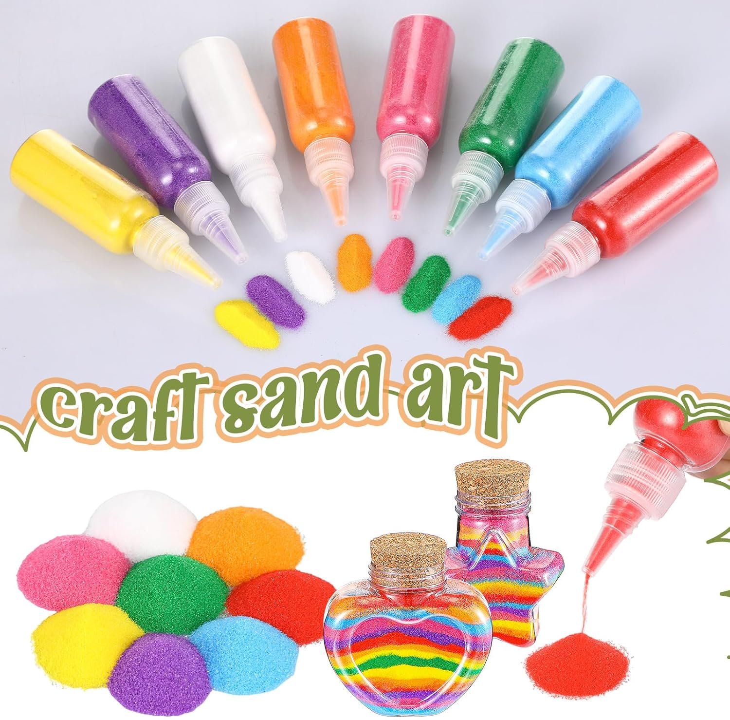 Bokon 96 Pcs Sand Art Kit for Kids Include Sand Art Bottle Colored Art Sand with Plastic Funnel Sand Art Activity Kit for Arts and Crafts Schools Birthday Wedding Party Favors Bulk - Image 3