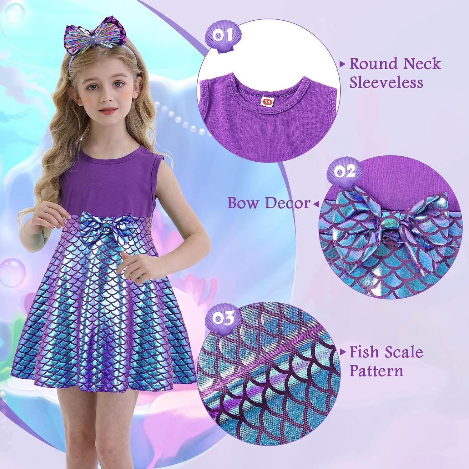 HenzWorld Little Girls Mermaid Princess Dress Toddler Halloween Costume Dress up Pretend Play Christmas Birthday Mermaid Gift - Image 4