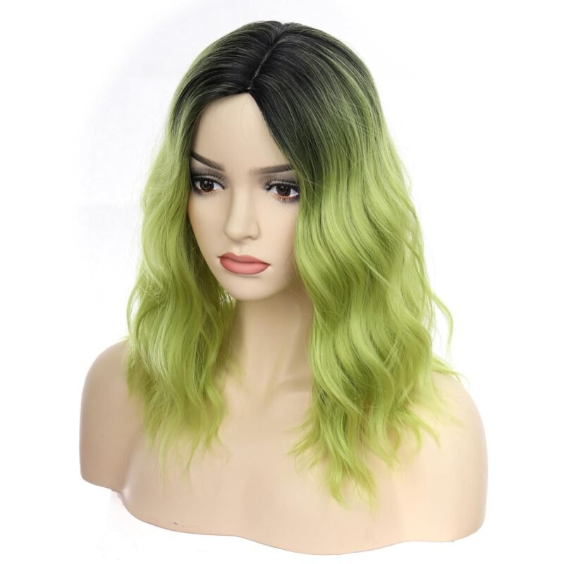 Ombre Green Wig Short Curly Bob Wig for Women Girls Matcha Green Wigs Beach Wave Hair Wigs 14 Inches | Compatible with Beetlejuice Costume, Gothic Cosplay Halloween Party Costume Accessories - Image 4