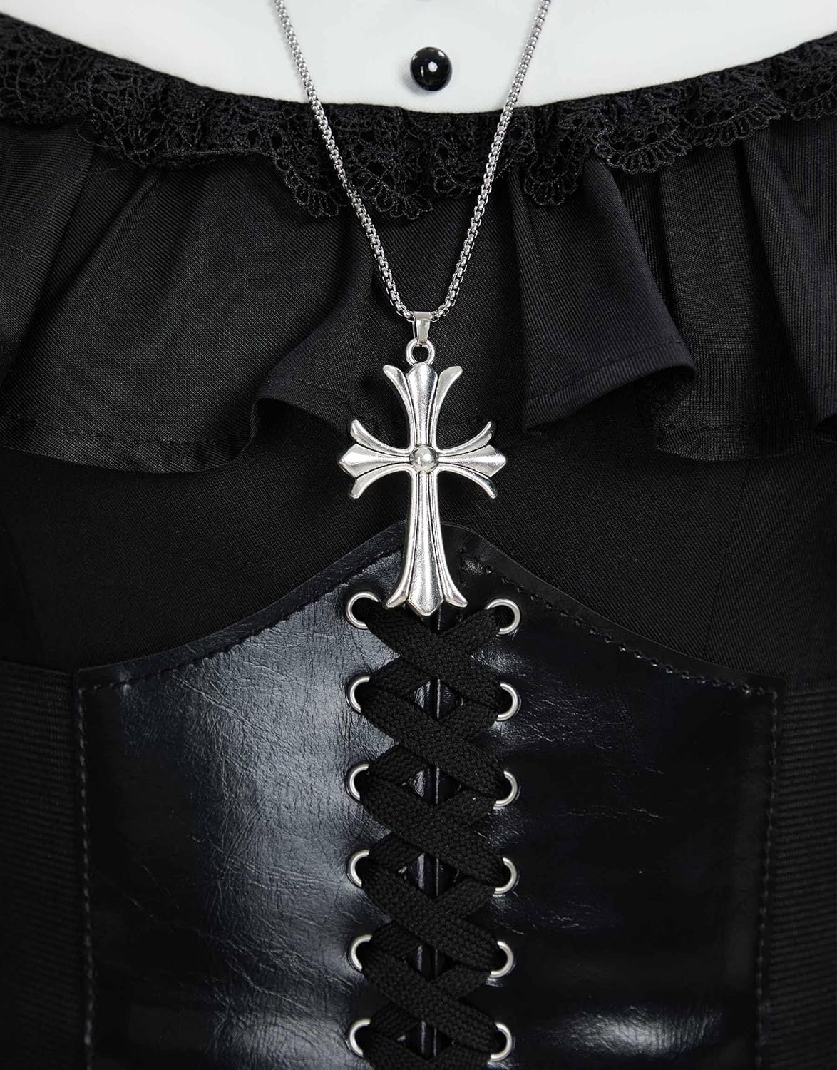 miccostumes Women's Costume Nun Cosplay Gothic Dress Retro Black Long Dress with Shawl and Necklace Waist Belt Halloween - Image 5