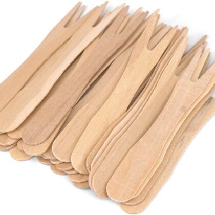 Gmark 3.5" Wooden French Fry Forks 200 ct, Two Prong Wood Fork, Mini Forks Chip Forks, Biodegradable Compostable Birchwood (200pcs/bag) GM1043