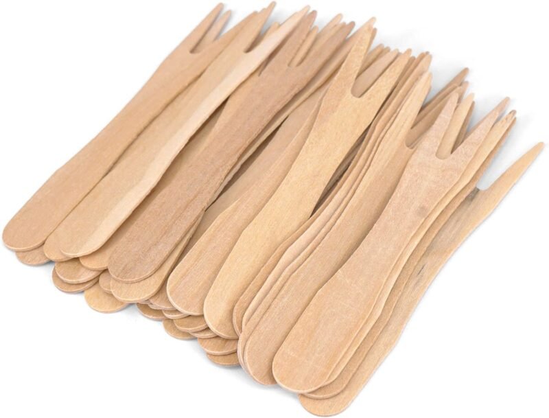Gmark 3.5" Wooden French Fry Forks 200 ct, Two Prong Wood Fork, Mini Forks Chip Forks, Biodegradable Compostable Birchwood (200pcs/bag) GM1043