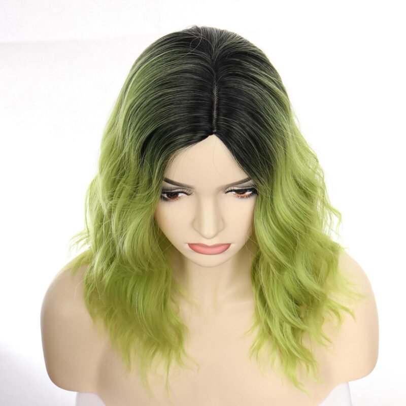 Ombre Green Wig Short Curly Bob Wig for Women Girls Matcha Green Wigs Beach Wave Hair Wigs 14 Inches | Compatible with Beetlejuice Costume, Gothic Cosplay Halloween Party Costume Accessories - Image 7
