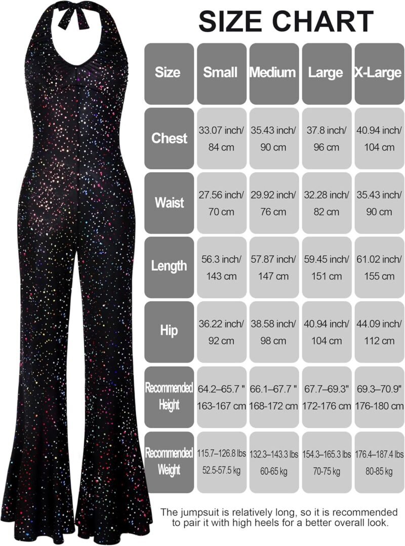 SOMSOC 70s Disco Jumpsuit Costumes Women Fashion Disco Accessories for Halloween Necklace Earrings Bracelet Glasses Belt - Image 2