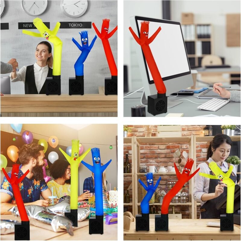 Poen 3 Pcs Mini Inflatable Tube Man Gift Funny Gag Birthday Wacky Waving Inflatable Guy with Blower Desktop Mini Dancer Gift for Women Party Decoration(Smile) - Image 6