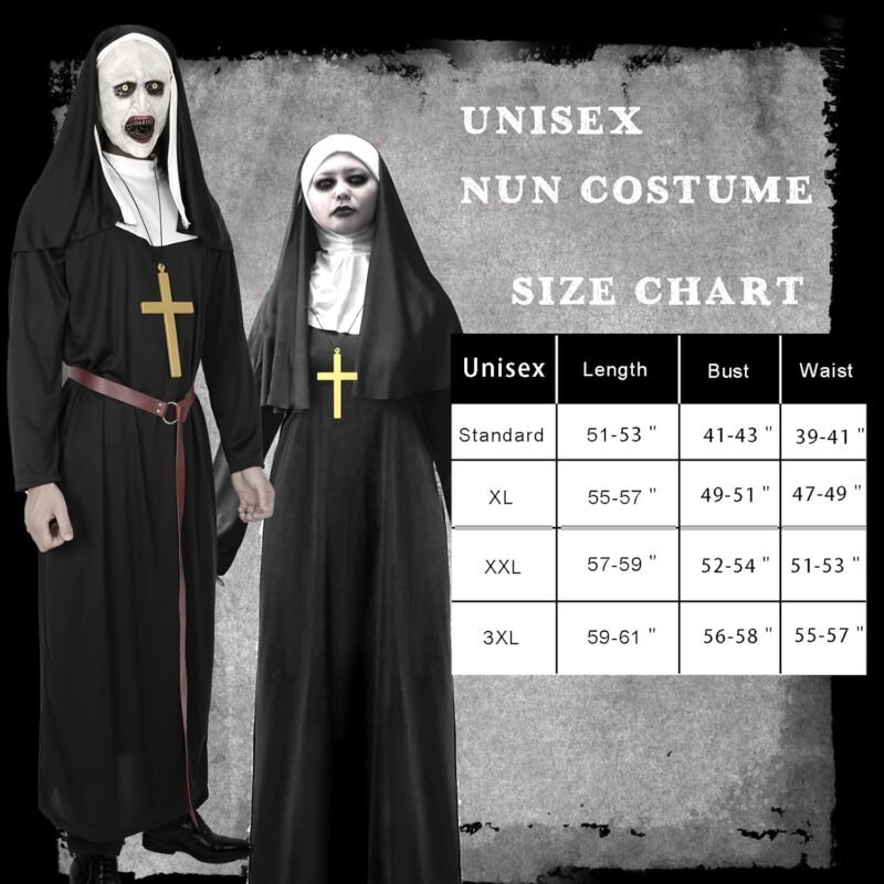CICOCI Unisex Nun Costume For Men Women With Scary Mask Set Adult Halloween Costume Plus Size - Image 4
