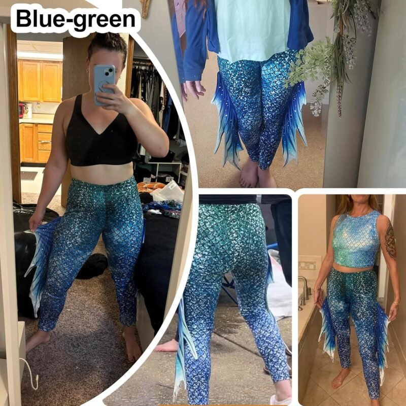 Mermaid Yoga Print Leggings for Women Plus Size Fish Scale High Waisted Pants Halloween Costume Tights - Image 2
