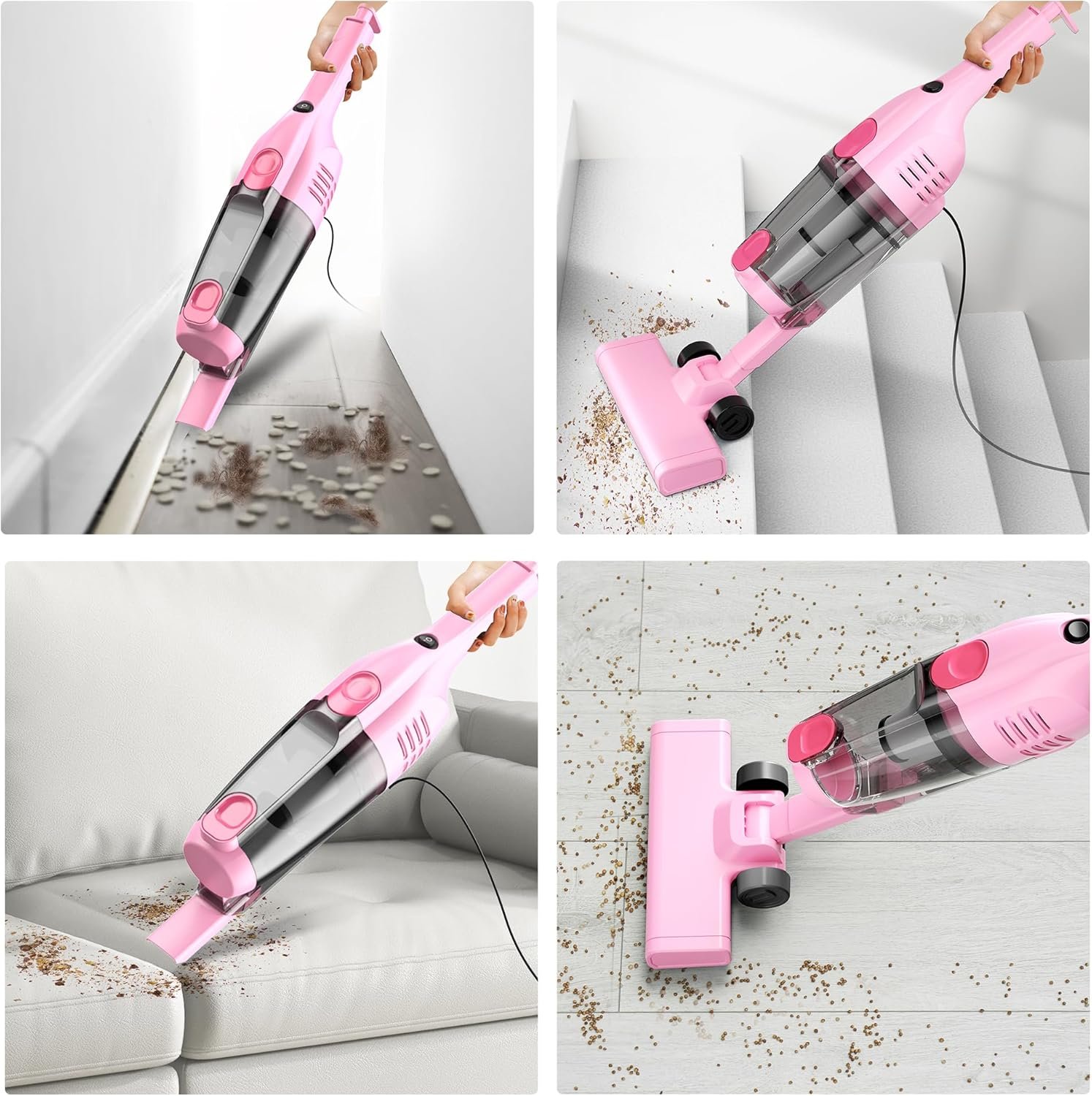 Vazone R6X Corded Stick Vacuum Cleaners for Home, 30000pa Powerful Suction Stick Vacuum with 16Ft Cord, 2 in 1 Lightweight Vacuum Cleaner for Hard Floor Pet Hair (Pink) - Image 6