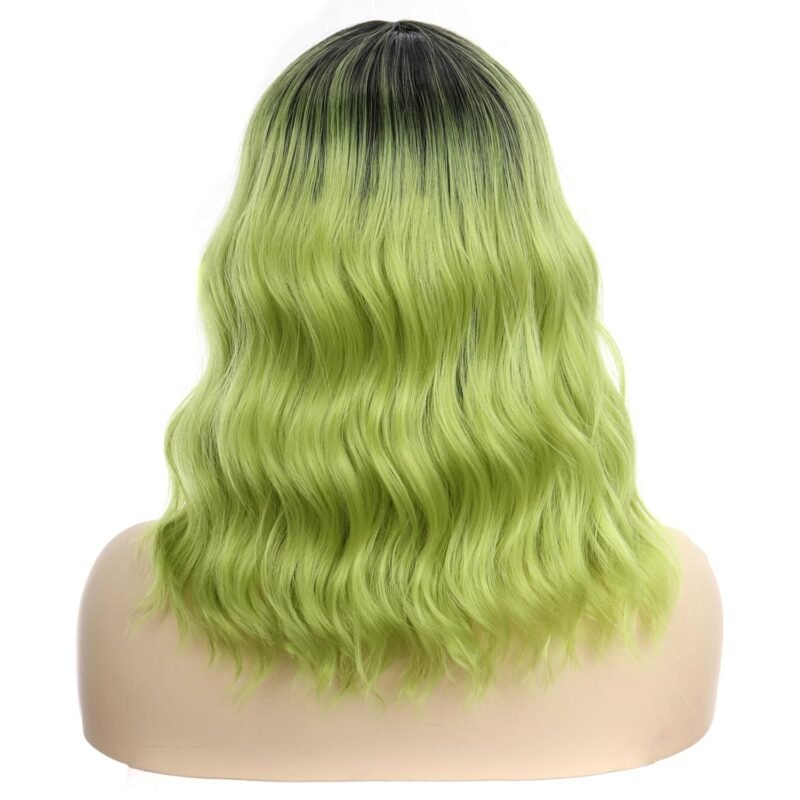 Ombre Green Wig Short Curly Bob Wig for Women Girls Matcha Green Wigs Beach Wave Hair Wigs 14 Inches | Compatible with Beetlejuice Costume, Gothic Cosplay Halloween Party Costume Accessories - Image 5