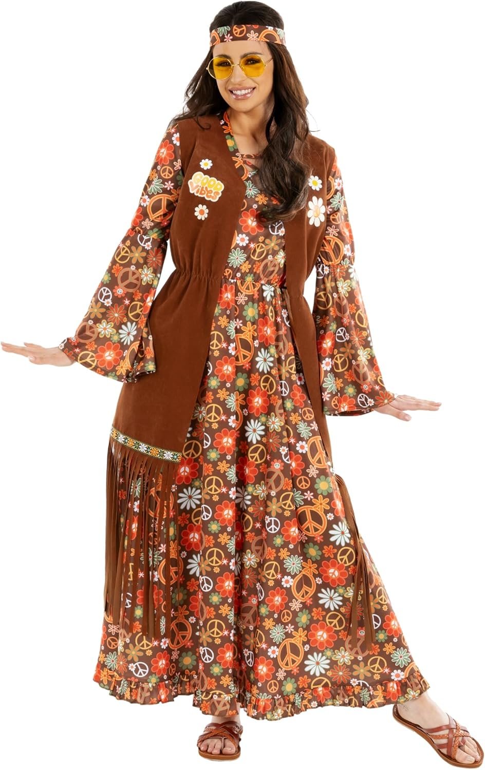 Morph 70s Costume For Women, Hippie Costume For Women, 70s Long Dress, Womens 60s Halloween Costumes - Image 5