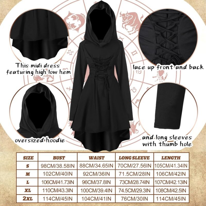 Jeyiour 5 Pcs Women Renaissance Fairy Costumes Set Medieval Hooded Robe Elf Ears Accessories for Halloween Cosplay - Image 2