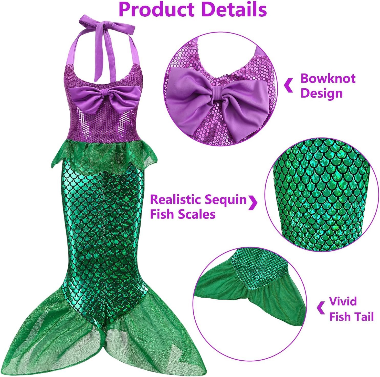 Oumbivil Mermaid Ariel Costume for Grils Kids Princess Dress Halloween Costumes Cosplay Birthday Party with Wig Accessories - Image 3