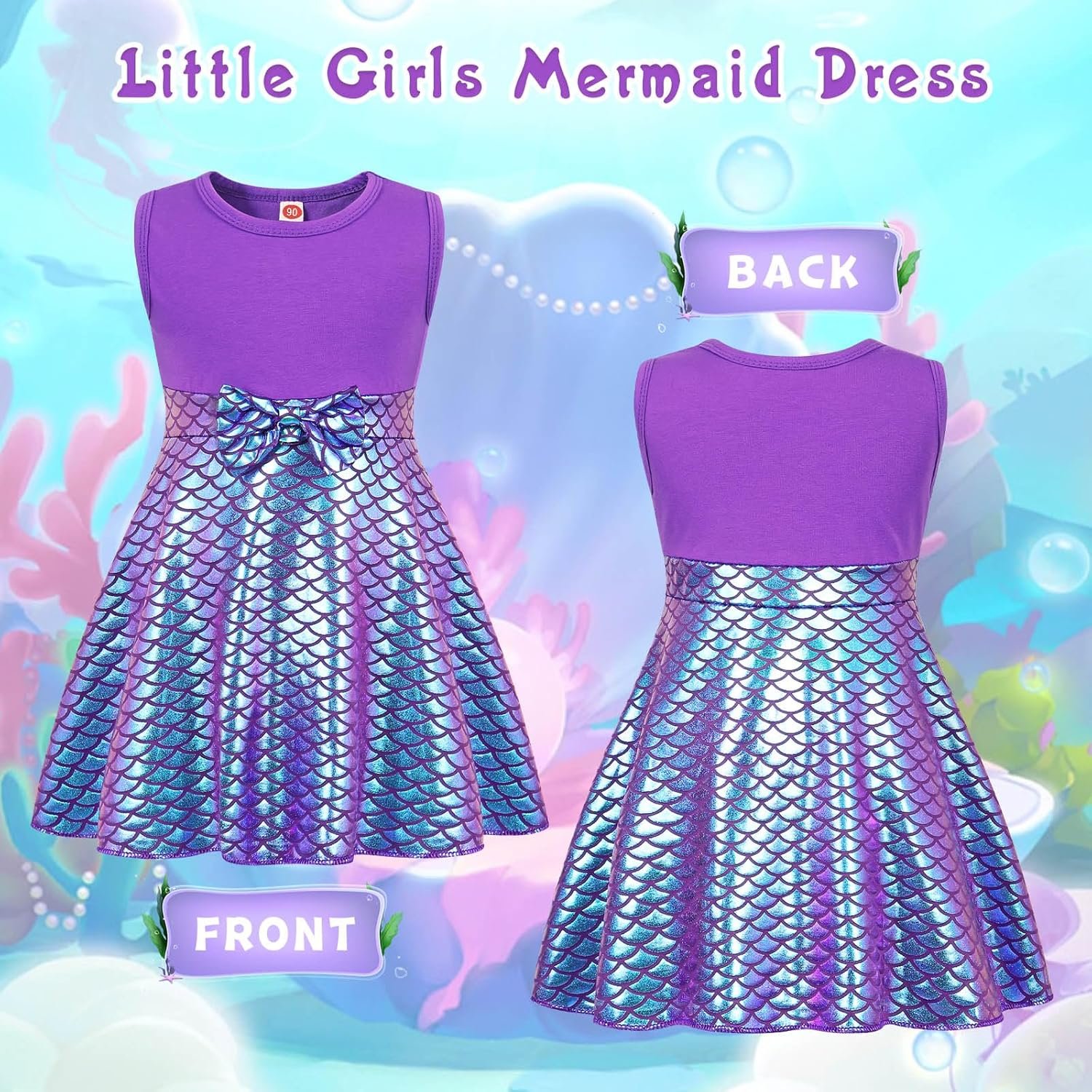 HenzWorld Little Girls Mermaid Princess Dress Toddler Halloween Costume Dress up Pretend Play Christmas Birthday Mermaid Gift - Image 3