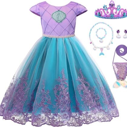 Little Mermaid Costume for Girls Ariel Dress Up Outfit Kids Mermaid Birthday Party Gown Halloween Costume 3-9Y