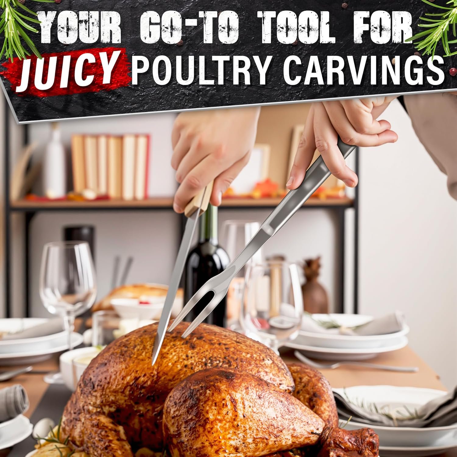 Two Pronged Carving Fork for Meat - 11" Stainless Steel Meat Fork, Rust Resistant, Difficult to Break, Comfortable Handle, Easy to Clean, Lightweight, for Convenient Slicing, Cooking & Serving - Image 6