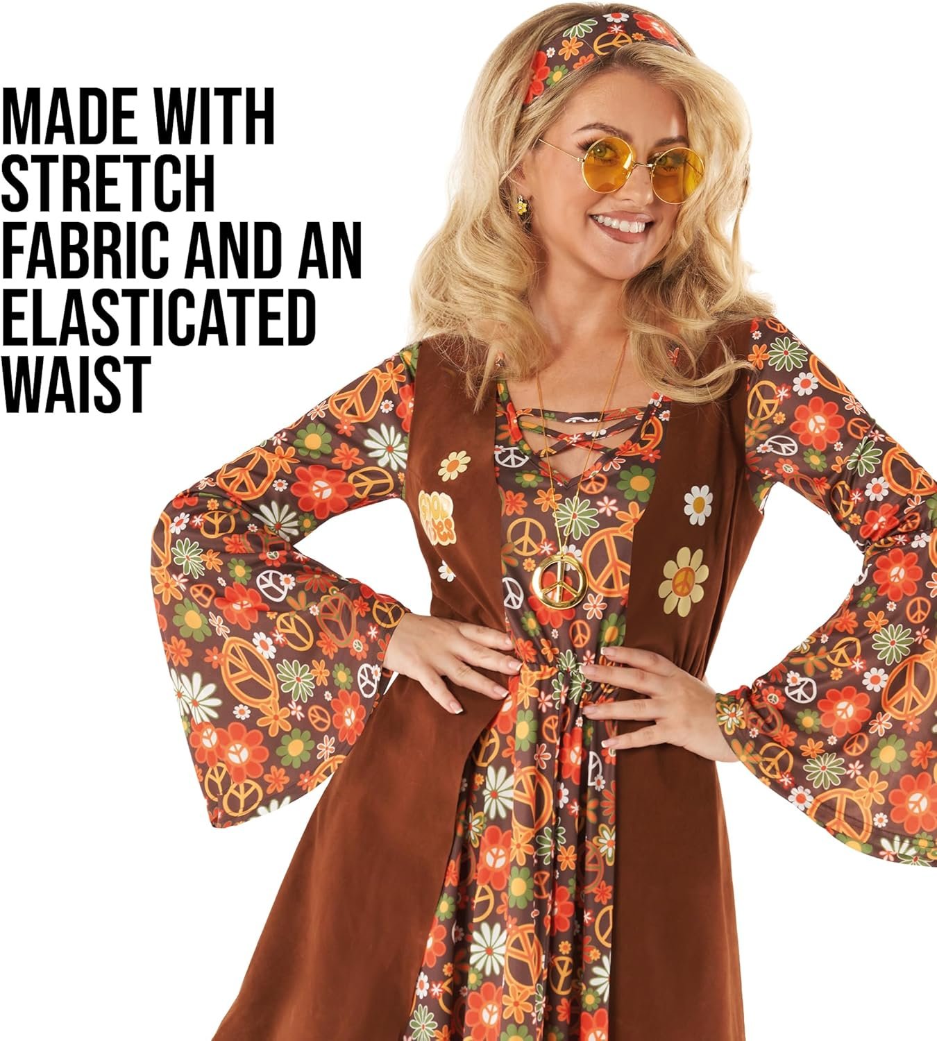 Morph 70s Costume For Women, Hippie Costume For Women, 70s Long Dress, Womens 60s Halloween Costumes - Image 4