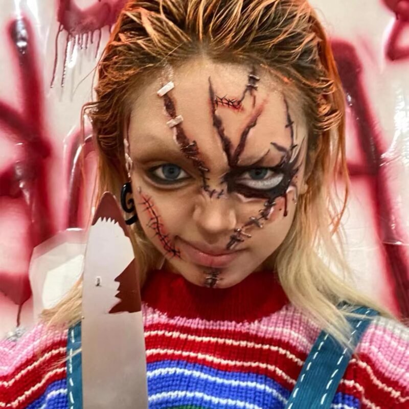 20 Sheets Halloween Zombie Temporary Tattoos - NEDEQI Chucky Scar Fake Blood Tattoos Waterproof Realistic Stitches Wound Temp Tattoo for Chucky Cosume Prank Makeup Cosplay Kids Men Women Adults - Image 5