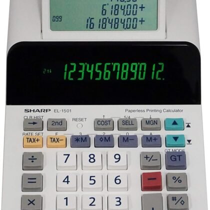 Sharp El-1501 Compact Cordless Paperless Large 12-Digit Display Desktop Printing Calculator That Utilizes Printing Calculator Logic