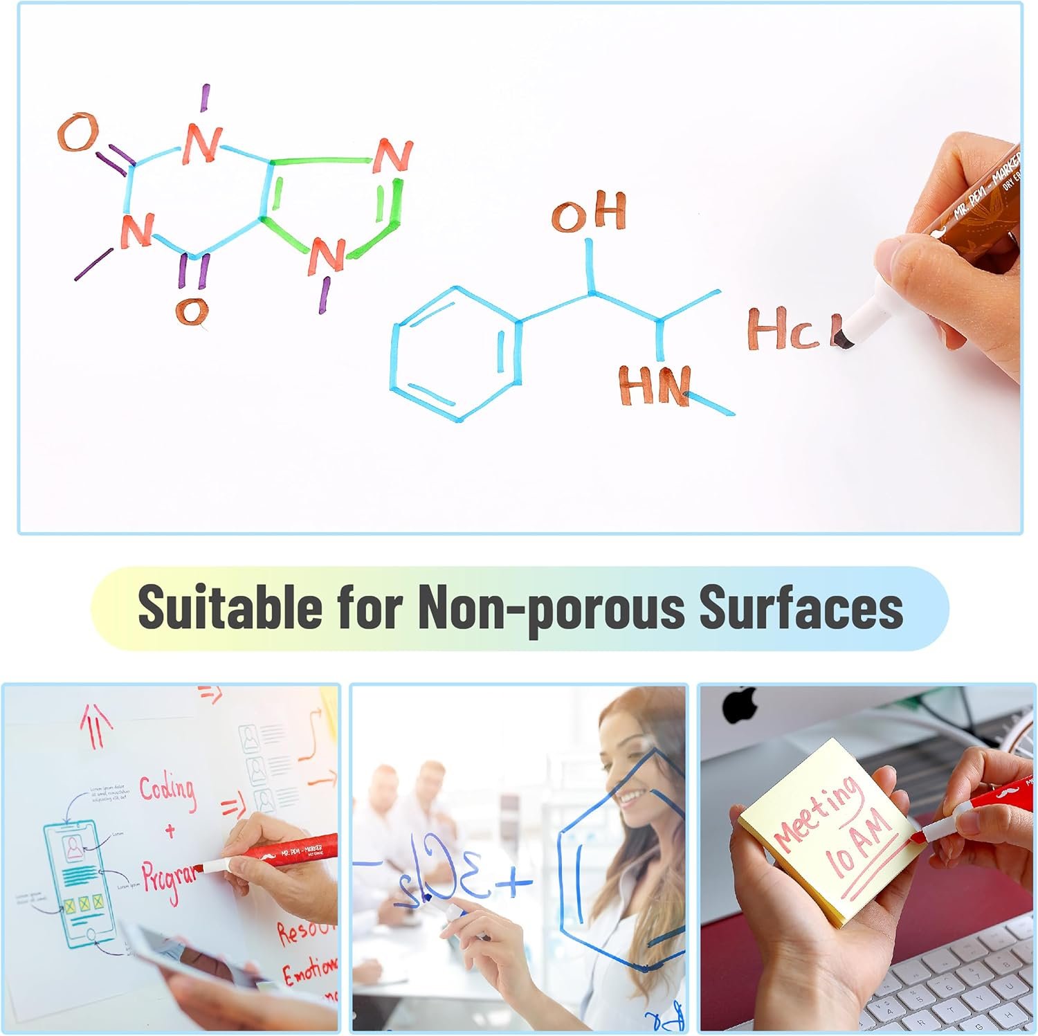 Mr. Pen Dry Erase Markers - Low Odor, Chisel Tip, 10 Pack, Vibrant Colors, Whiteboard Markers - Image 4