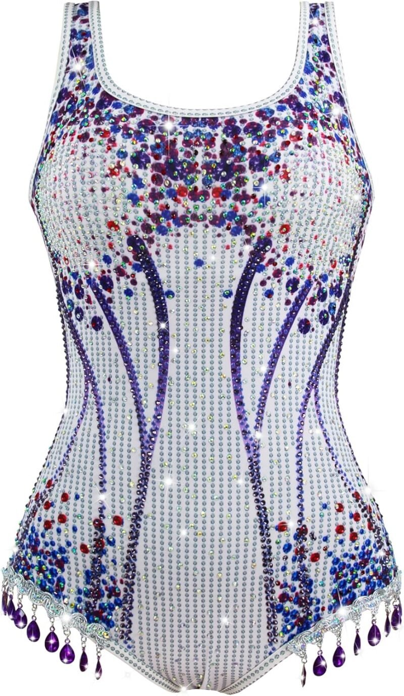 Sequin Bodysuit Swimsuit Sparkle Costume Tour Outfit Halloween Cosplay For Women Girls（11-12） - Image 2