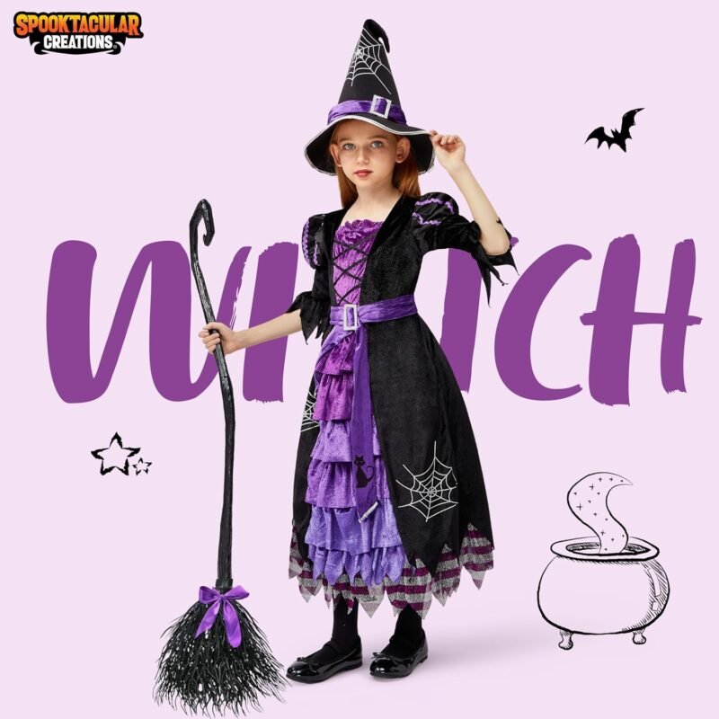 Spooktacular Creations Fairytale Witch Cute Witch Costume Deluxe Set with Broom for Girls - Image 2