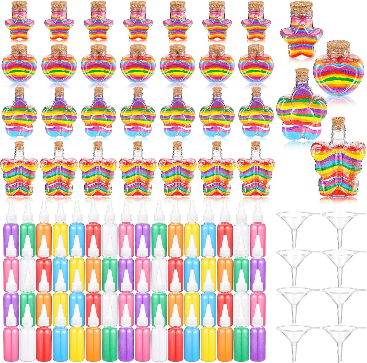 Bokon 96 Pcs Sand Art Kit for Kids Include Sand Art Bottle Colored Art Sand with Plastic Funnel Sand Art Activity Kit for Arts and Crafts Schools Birthday Wedding Party Favors Bulk