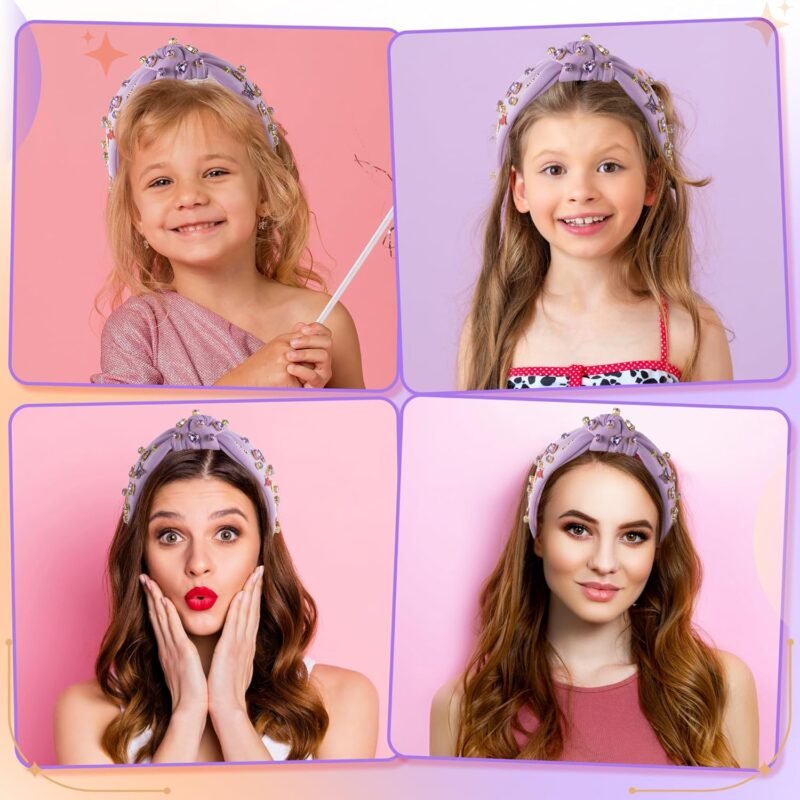 PANTIDE Music Jeweled Knotted Headband - Singer Fans Gift Guitar Red Lip Rhinestone Crystal Embellished Headband Wide Top Knot Fashion Hairband Birthday Back To School Gift for Women Girls (Purple) - Image 4