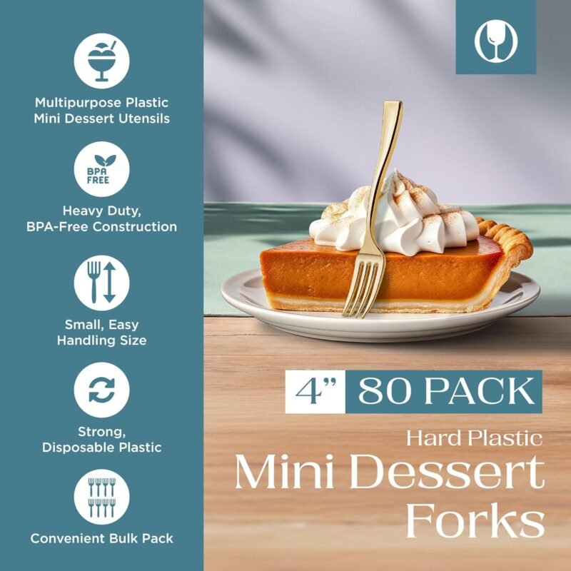 Posh Setting - Plastic Mini Gold Forks, Gold Mini Forks, Gold Plastic Mini Dessert Forks, Disposable Tiny Gold Forks, 4 inch Gold Plastic Forks, Taster Forks, Small Forks, Appetizer Forks (80 Pack) - Image 2