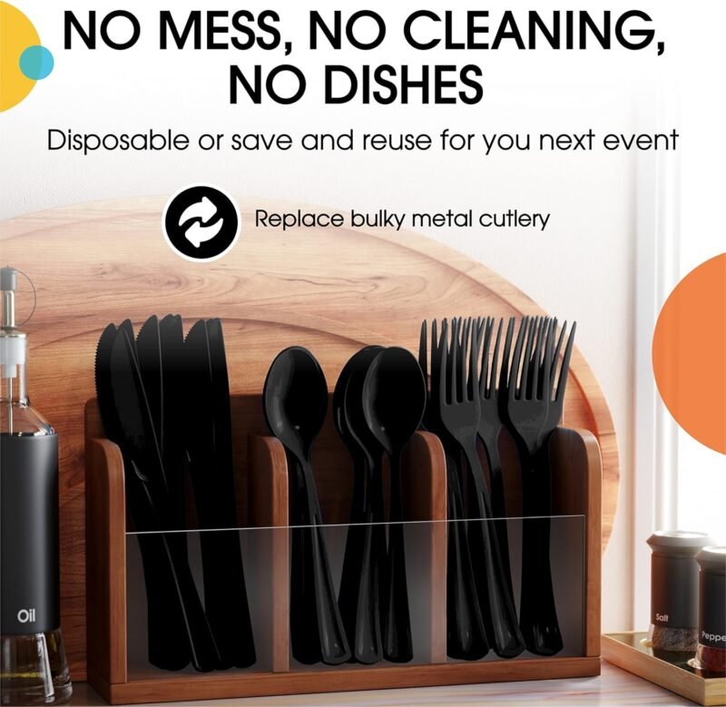 Black Plastic Forks 50 Pcs Black Forks Disposable Utensils Heavy Duty Plastic Cutlery Set Disposable Cutlery Sets Flatware Sets Silverware Set For Party Supplies & Party Tableware Exquisite - Image 5