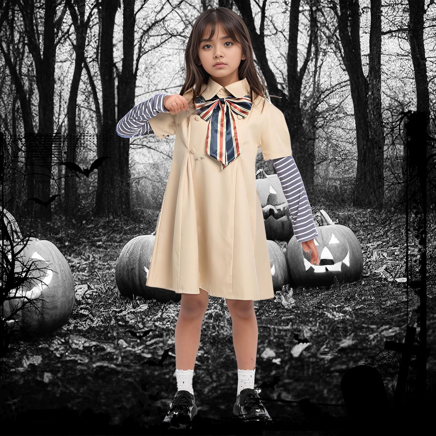 Creepy Doll Costume Halloween Girls Dress with Detachable Sleeves - Image 6