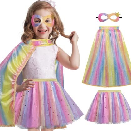 iROLEWIN Kids Superhero-Capes-Costumes for Girls Princess Dress-Up Fairy Cape Mask Tutu as Halloween Birthday Gifts Toys