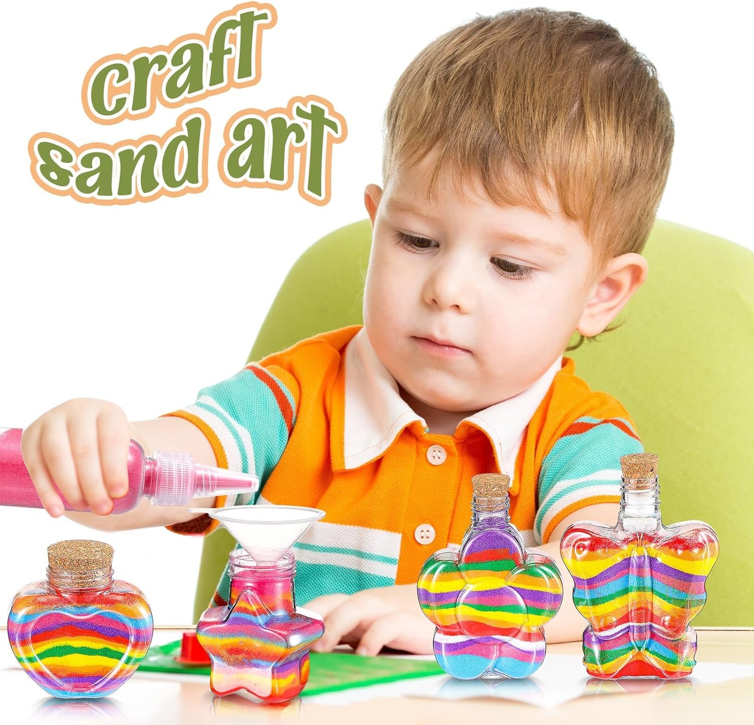 Bokon 96 Pcs Sand Art Kit for Kids Include Sand Art Bottle Colored Art Sand with Plastic Funnel Sand Art Activity Kit for Arts and Crafts Schools Birthday Wedding Party Favors Bulk - Image 6