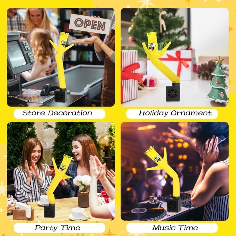 Mini Inflatable Tube Man Novelty Gag Gifts Wacky Waving Inflatable Tube Guy Desktop with Blower for Christmas White Elephant Gift (Yellow) - Image 6