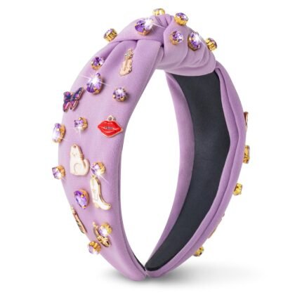 PANTIDE Music Jeweled Knotted Headband - Singer Fans Gift Guitar Red Lip Rhinestone Crystal Embellished Headband Wide Top Knot Fashion Hairband Birthday Back To School Gift for Women Girls (Purple)