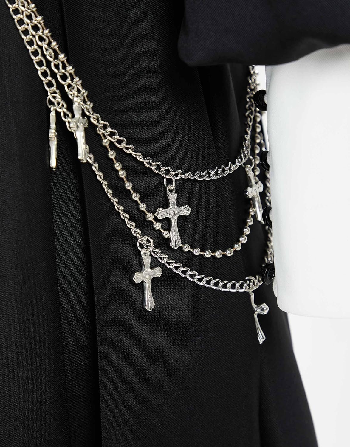 miccostumes Women's Costume Nun Cosplay Gothic Dress Retro Black Long Dress with Shawl and Necklace Waist Belt Halloween - Image 6