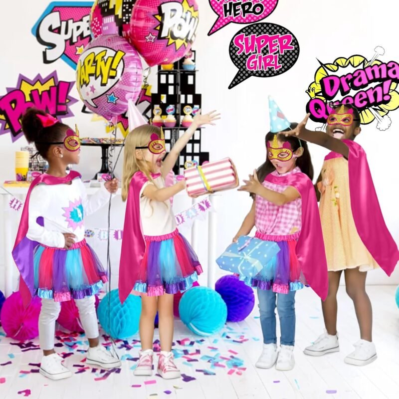 D.Q.Z Toddlers Super Hero Costumes for Girls Superhero-Capes Rainbow TuTu, Princess Dress Up Birthday Gifts for 3-6 - Image 2