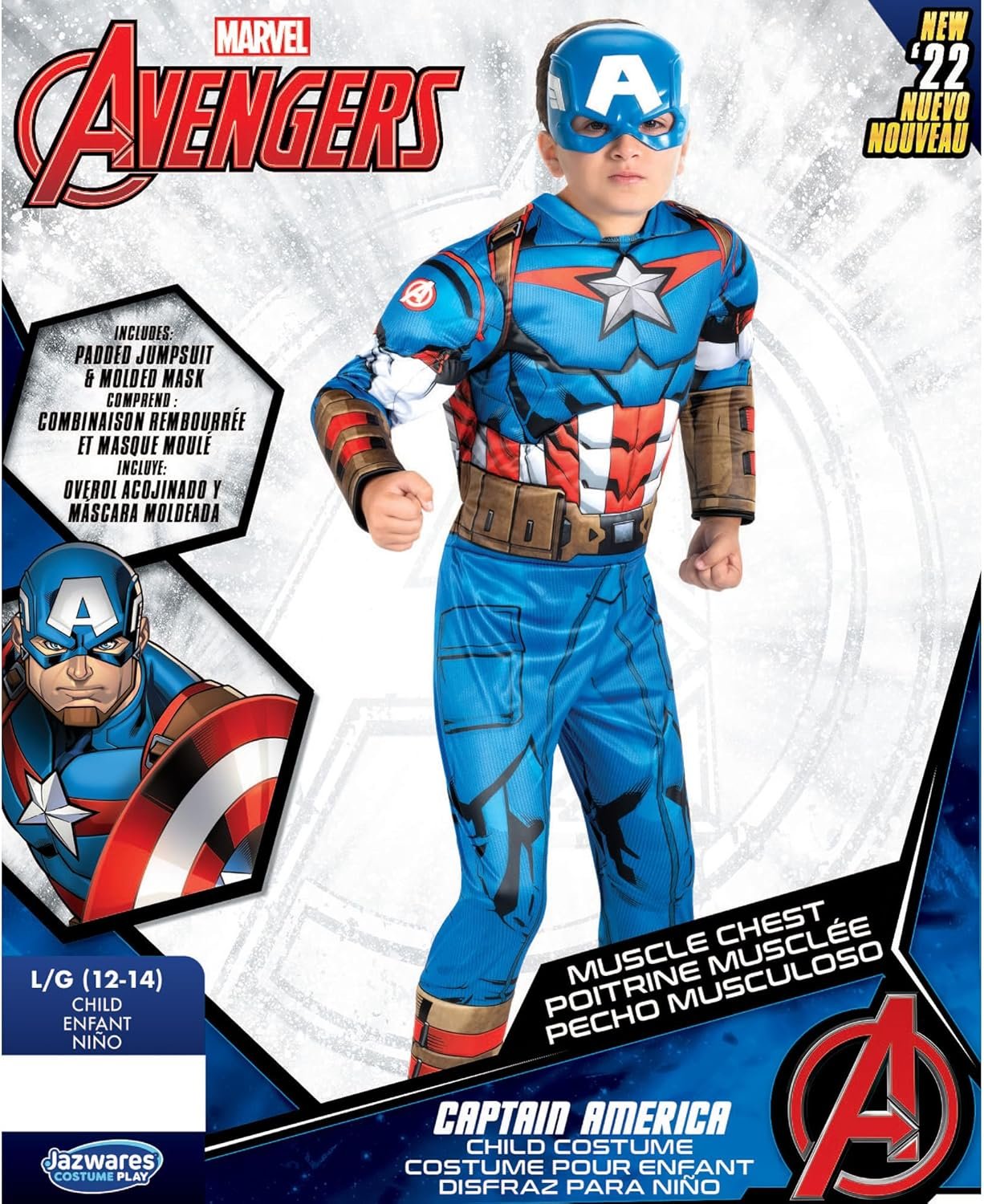 Marvel Captain America Official Youth Halloween Costume - Premium Quality Padded Jumpsuit with Plastic Mask - Image 2