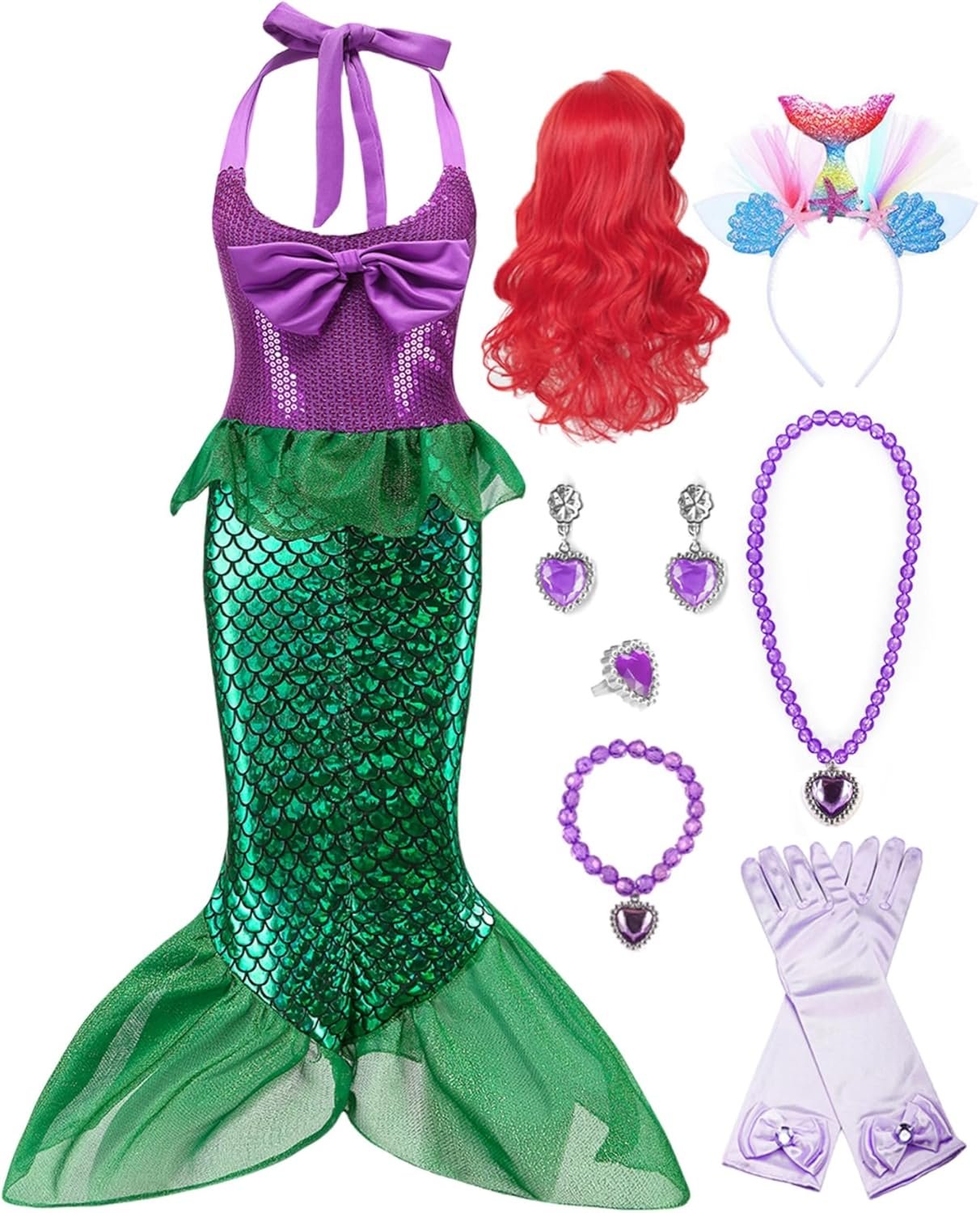 Oumbivil Mermaid Ariel Costume for Grils Kids Princess Dress Halloween Costumes Cosplay Birthday Party with Wig Accessories