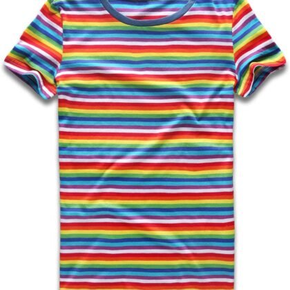 Rainbow T Shirt Women Striped Crew Neck Short Sleeve Stripes Tee Top Stripped