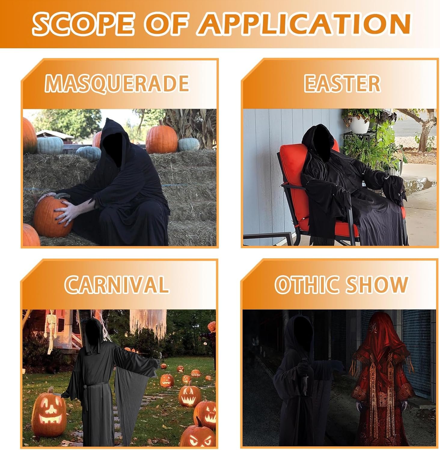 Unisex Halloween Costumes, Hooded Cloak, Cosplay Cloak Horror Robe Costume Halloween Tunic Hooded Robe - Image 6