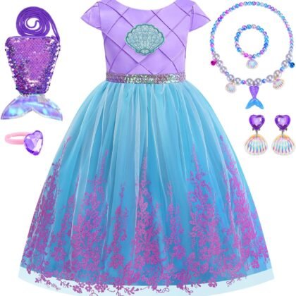 Mermaid Dress for Girls Princess Costumes for Halloween Cosplay Fancy Dress Up Party Birthday Outfit