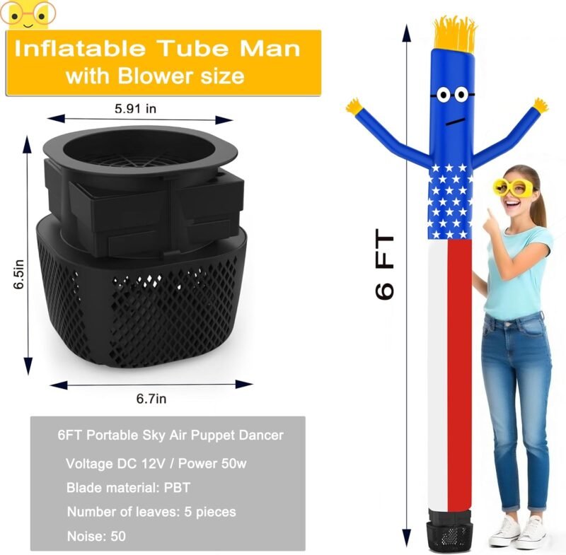 6FT Inflatable Tube Man with 1pc Blower & 2pc Dancer, Sky Air Waving Puppet Dancer, Blow up Wacky Wavy Inflatable Flappy Arm Guy for Party, Amusement Park,Outdoor Decoration Advertising (Flag&Green) - Image 2