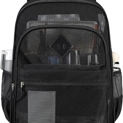 MOONBABY Mesh Backpack Heavy Duty, See Through School Backpack Transparent Bookbag for Swimming, Beach, Sports, Work, Travel