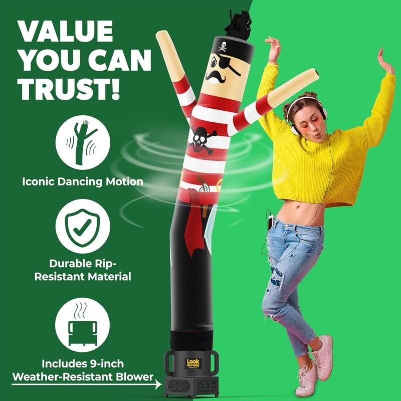 LookOurWay Air Dancers Wacky Waving Inflatable Tube Man - 7ft Tall Inflatable Dancing Man with Weather-Resitant Blower for Business Advertising - Character Themed - Pirate - Image 3
