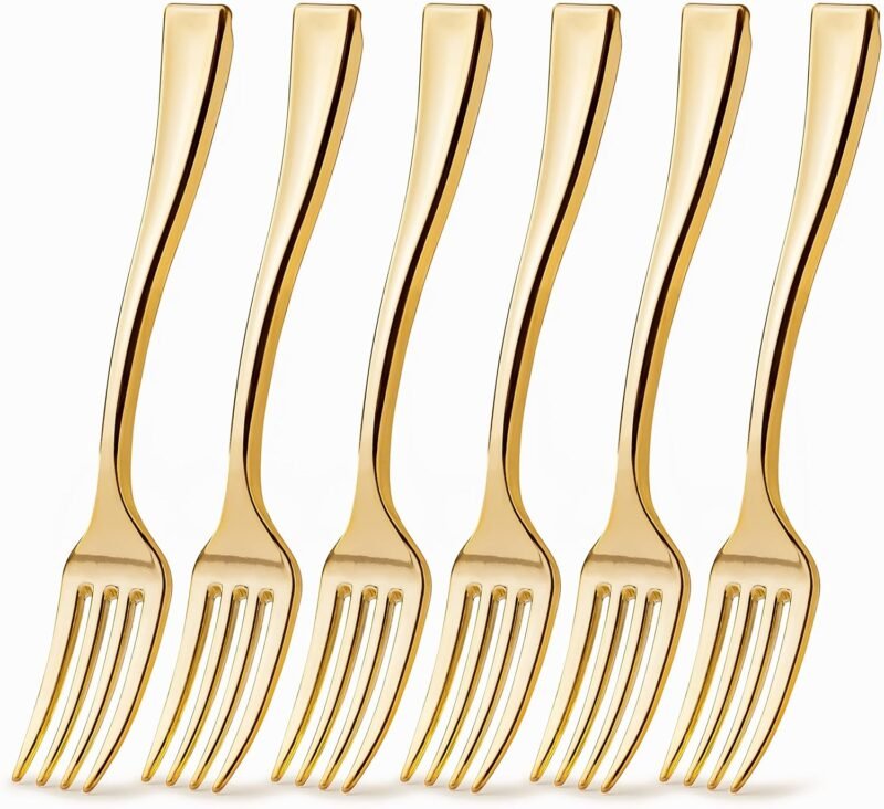 Posh Setting - Plastic Mini Gold Forks, Gold Mini Forks, Gold Plastic Mini Dessert Forks, Disposable Tiny Gold Forks, 4 inch Gold Plastic Forks, Taster Forks, Small Forks, Appetizer Forks (80 Pack) - Image 8