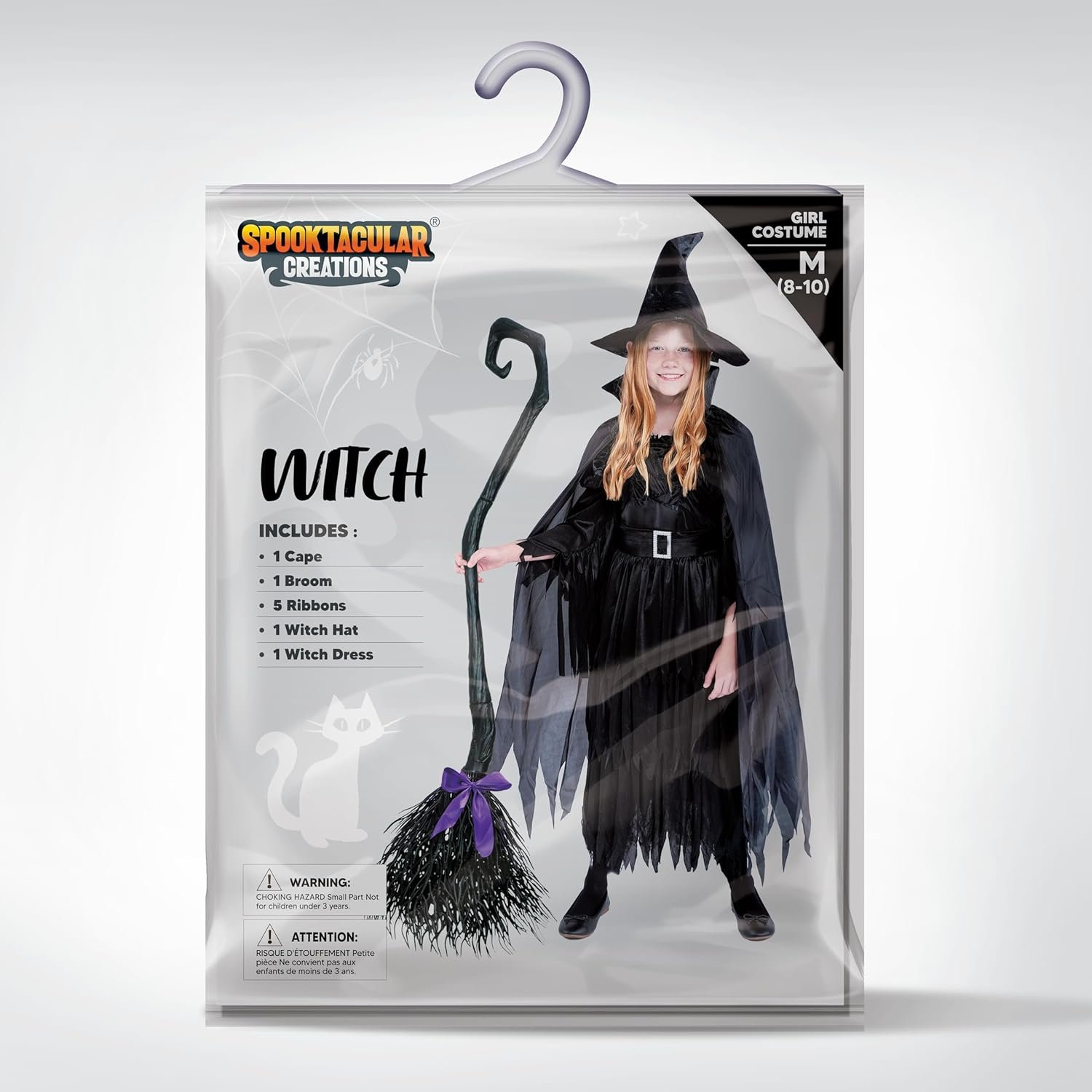 Spooktacular Creations Classic Kids Witch Costume, Toddler Gothic Sorceress Black Witch Dress with Broom and Hat for Girls Halloween Themed Parties, M - Image 6