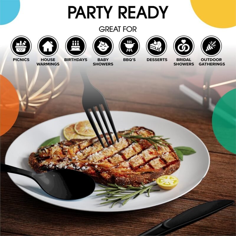 Black Plastic Forks 50 Pcs Black Forks Disposable Utensils Heavy Duty Plastic Cutlery Set Disposable Cutlery Sets Flatware Sets Silverware Set For Party Supplies & Party Tableware Exquisite - Image 6