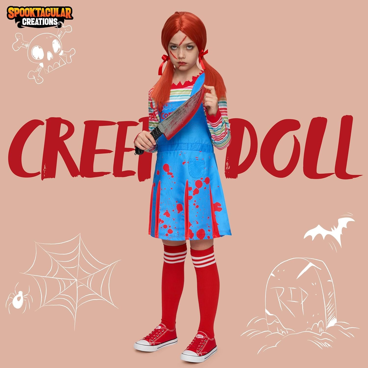 Spooktacular Creations Creepy Doll Costume for Kids Girls, Halloween Costume for Kids, Girls Killer Doll Outfit - Image 2