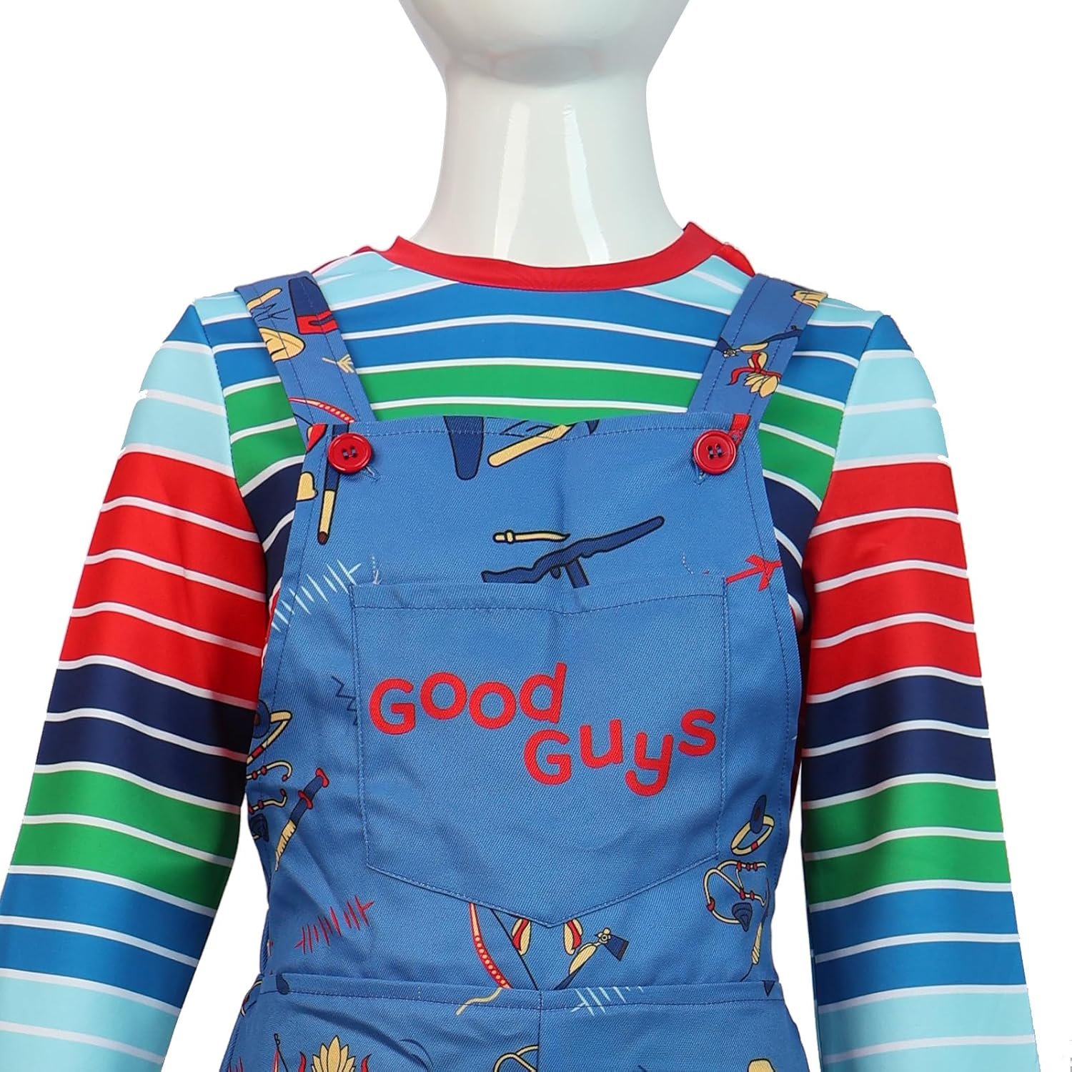 Scary Costume Adult Creepy Doll Killer Costume for Men Women Colorful Striped Shirt with Accessories Halloween - Image 4