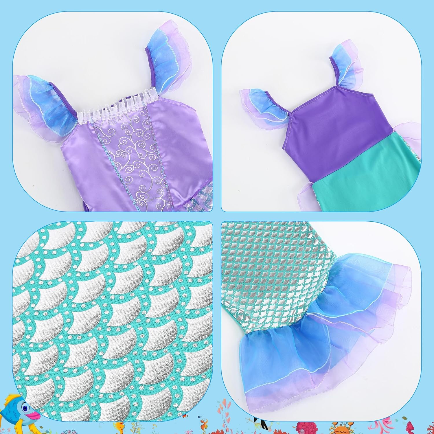 Little Girls Mermaid Princess Dress Halloween Costume Cosplay Birthday Party Christmas Dress up Outfits 3-10Y - Image 5